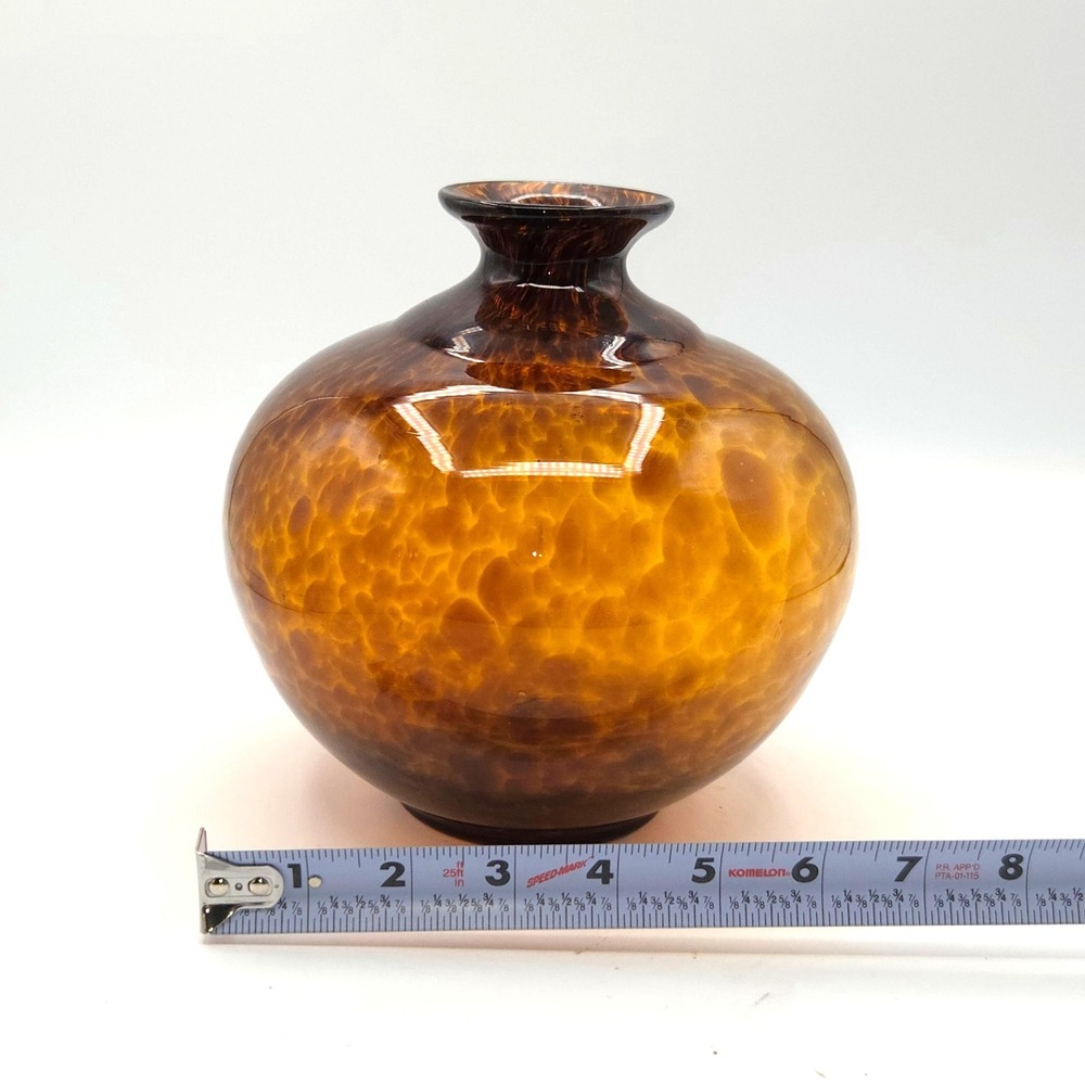 Amber TORTOISE SHELL‎ Art Glass Vase  Hand Blown 8" TALL VINTAGE - Picture 3 of 5